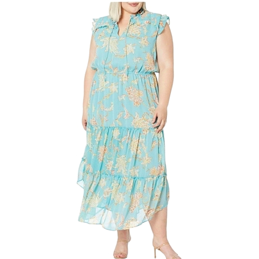 Jessica Simpson Katie Midi Dress Marine Blue Paisley Grove Plus Size 2X